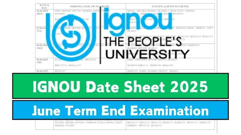 IGNOU Date Sheet June 2025